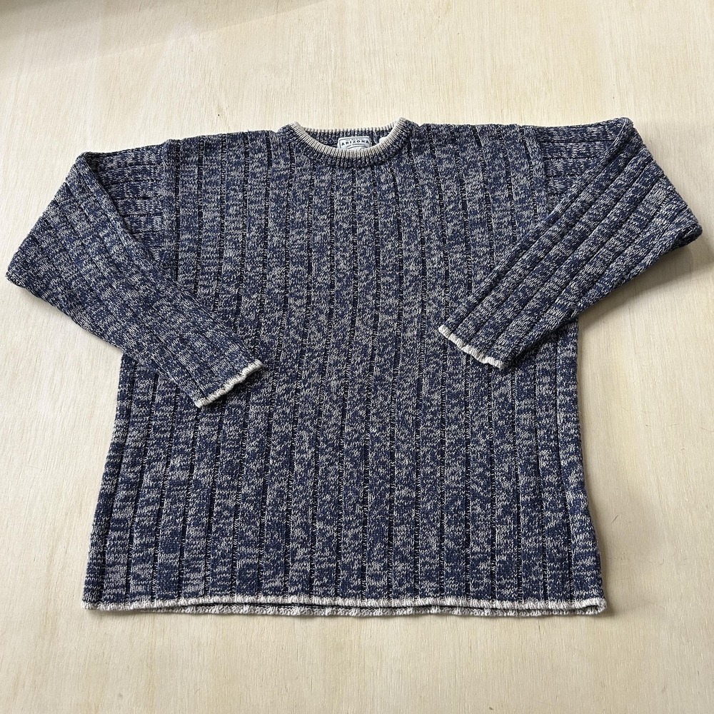 Y2K Arizona Jean Co Sweater Mens Small Blue Tight Knit Crewneck Pullover Winter